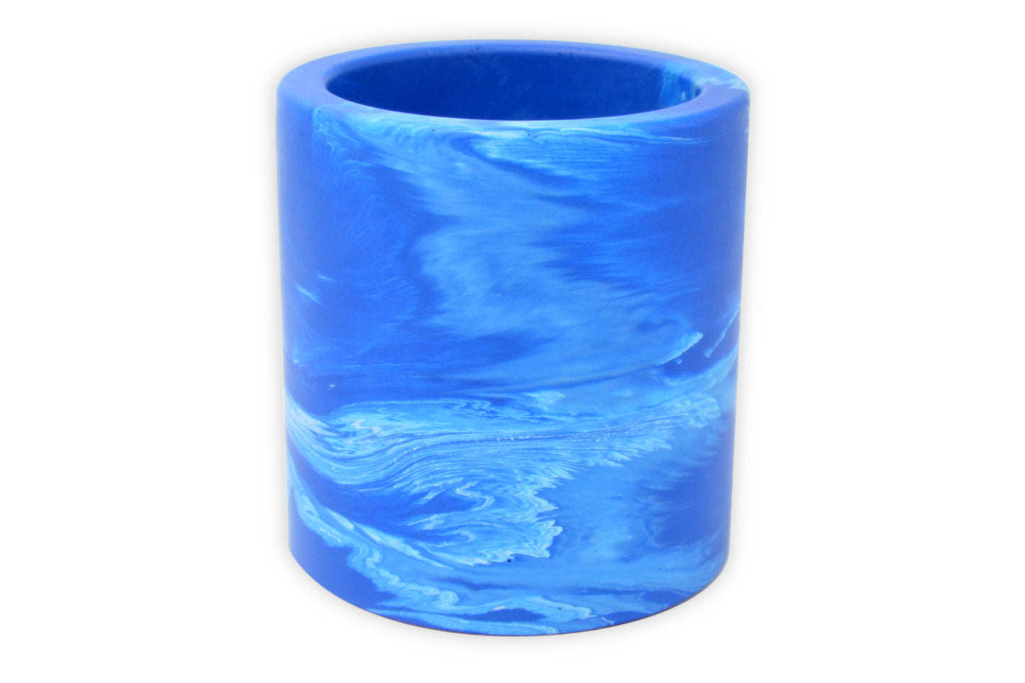 Small Round Pen Pot - Blue & White Jesmonite Stone