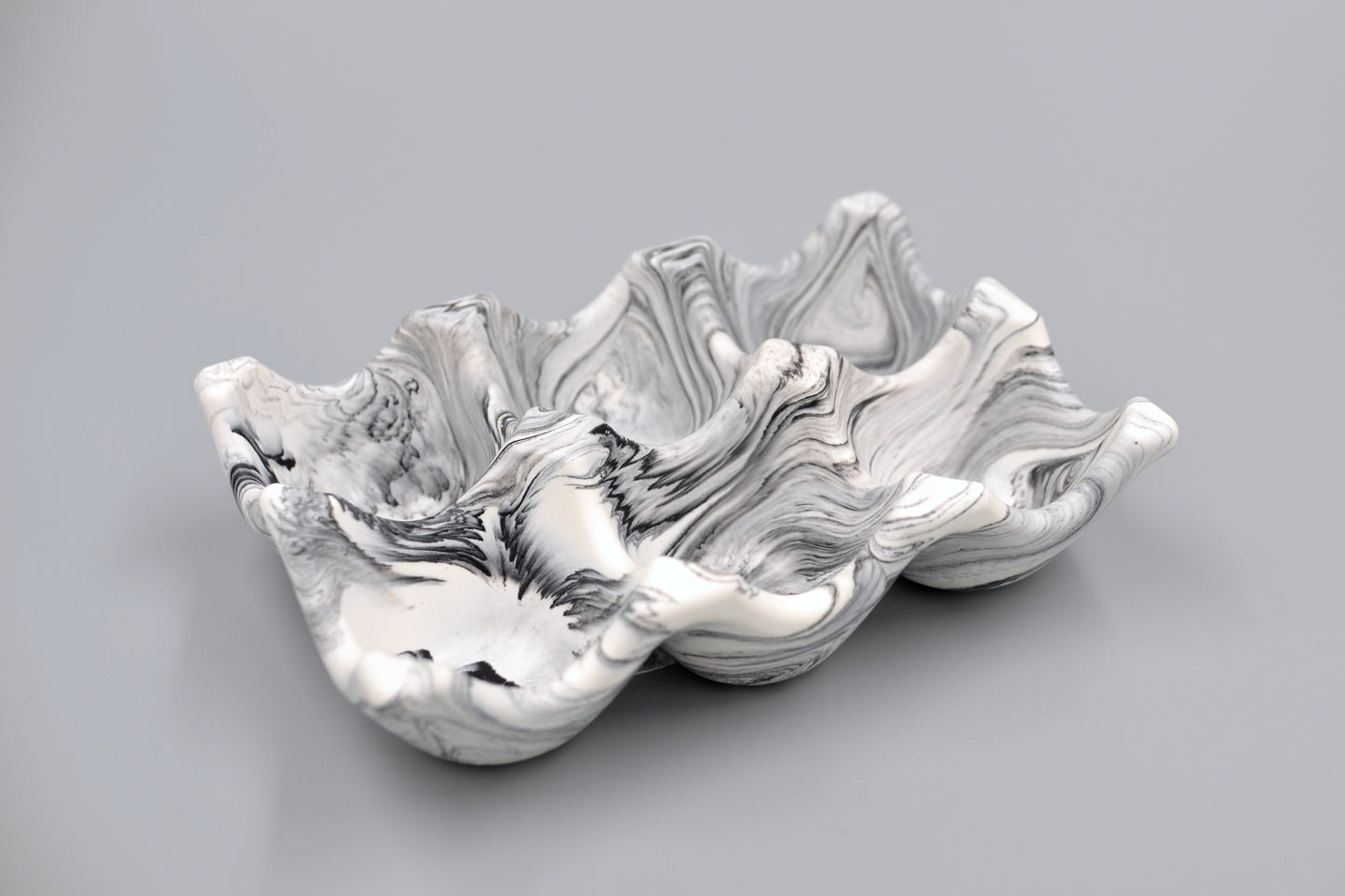 Stone Egg Holder in Black and White Marbling