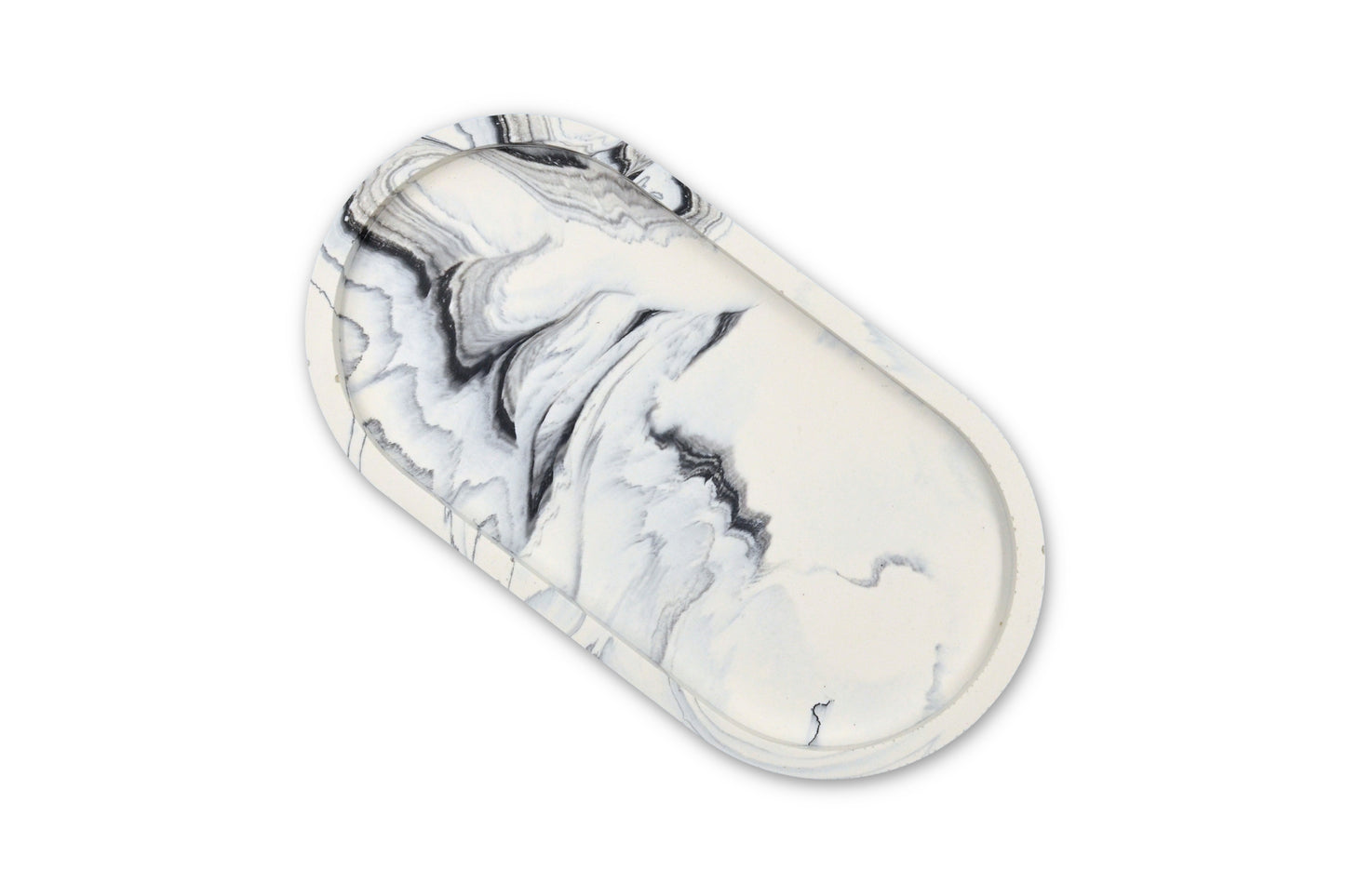 Trinket Tray Oval - Stone Black and White Jesmonite