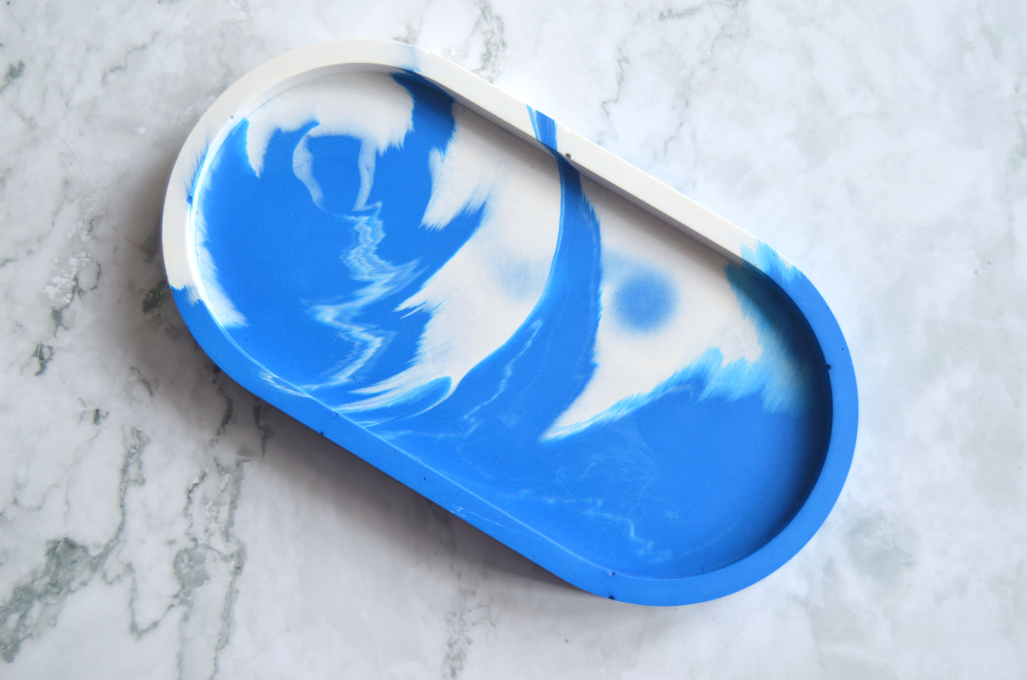 Trinket Tray Oval - Blue and White Jesmonite Stone
