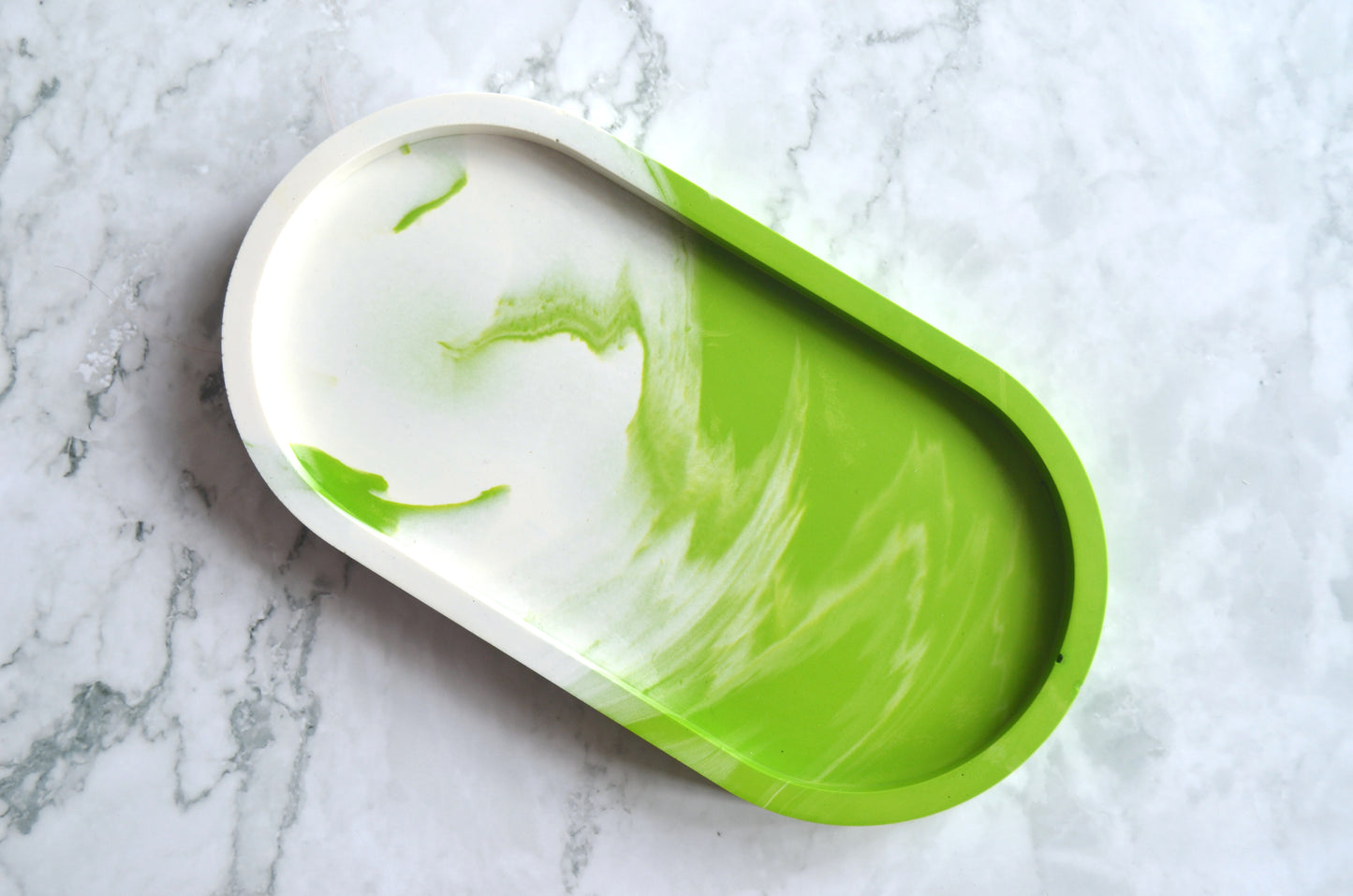Trinket Tray Oval - Green and White Jesmonite Stone