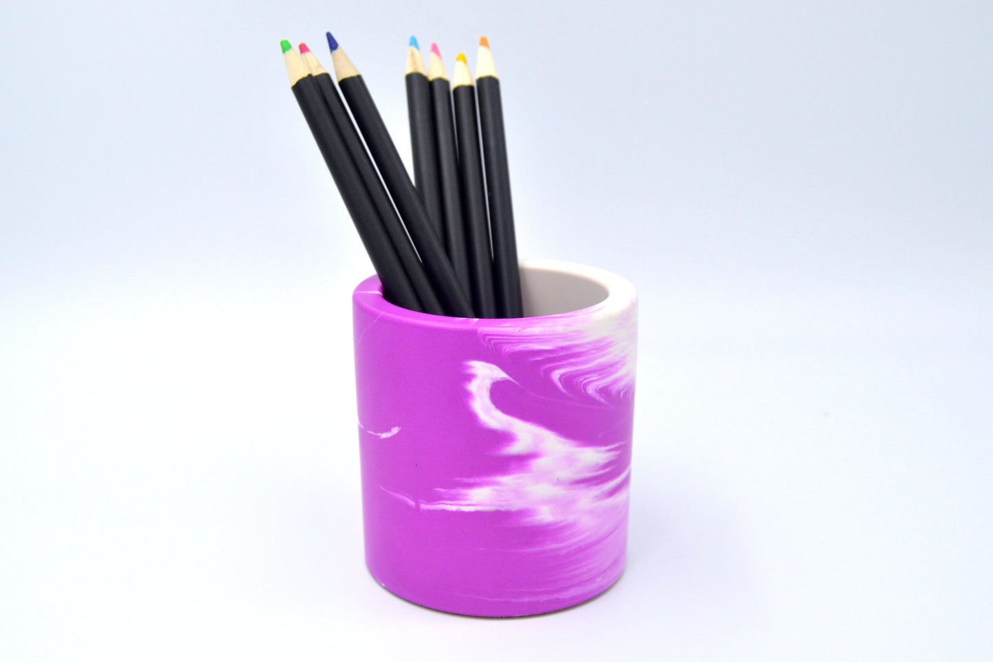 Small Round Pen Pot - Purple & White Jesmonite Stone