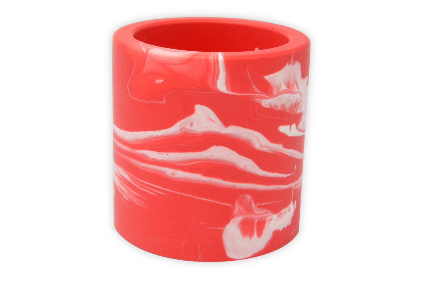 Small Round Pen Pot - Red & White Jesmonite Stone