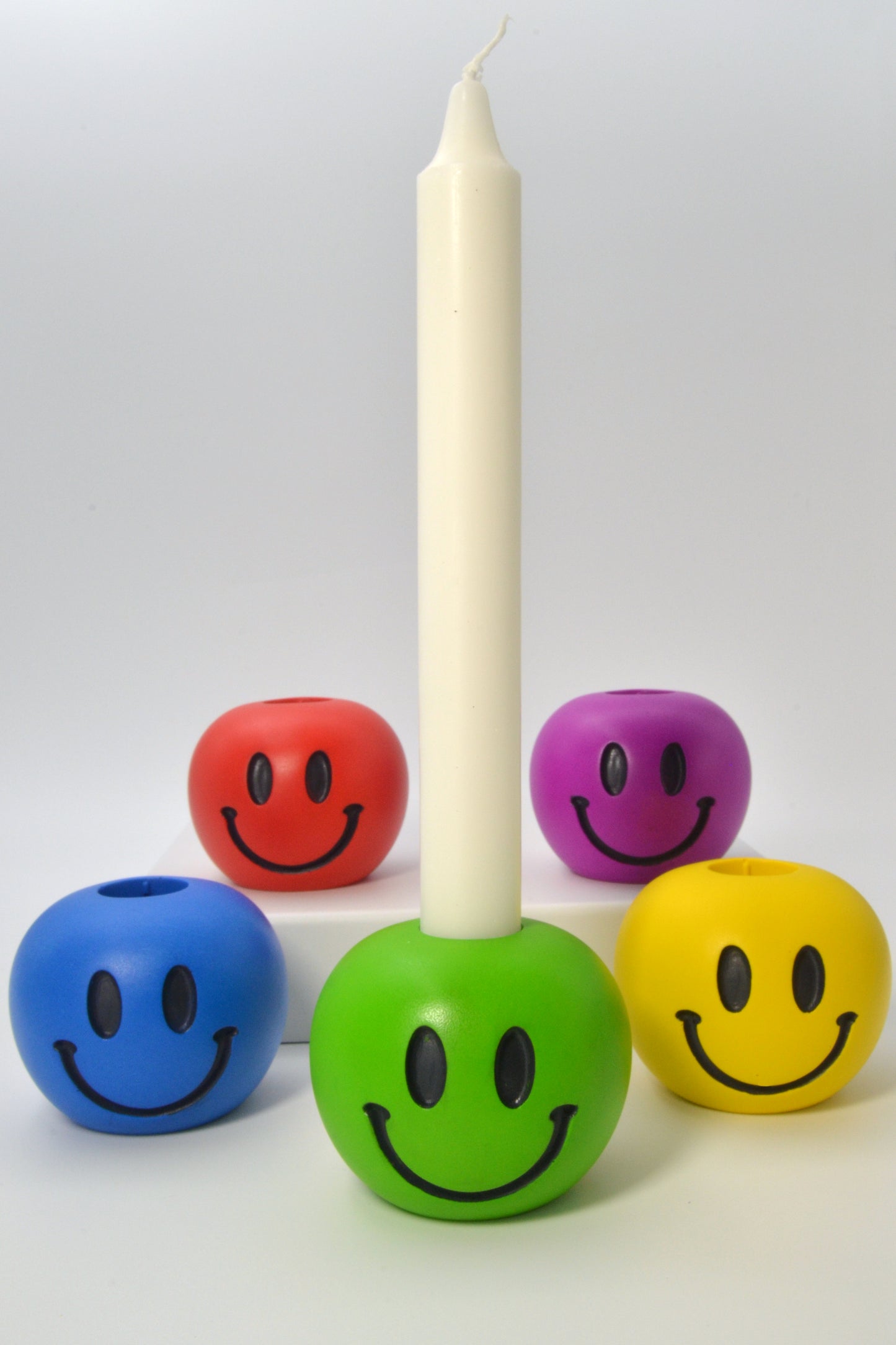 Happy Smiley Face Taper Candle Holder in Solid Block Colours