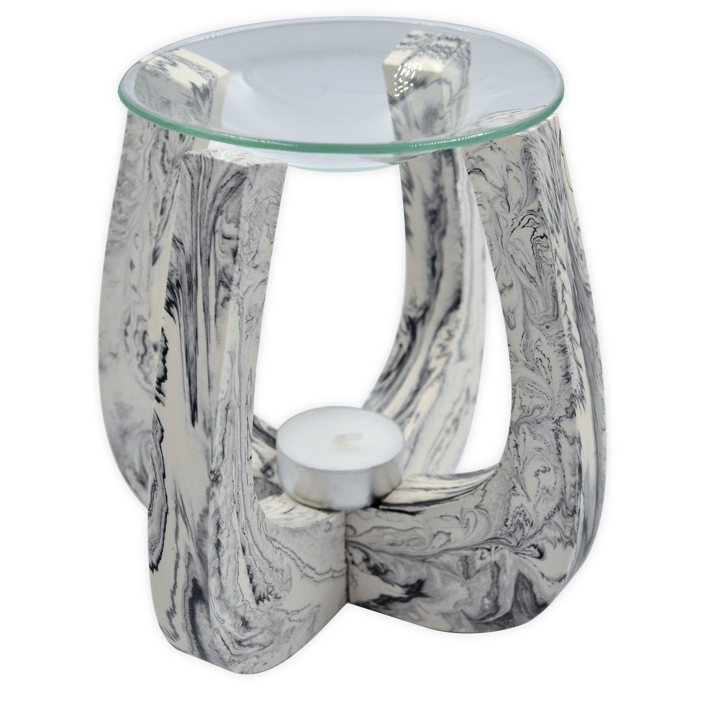 Wax Fragrance Burner - Black and White Marbling - Stone Jesmonite