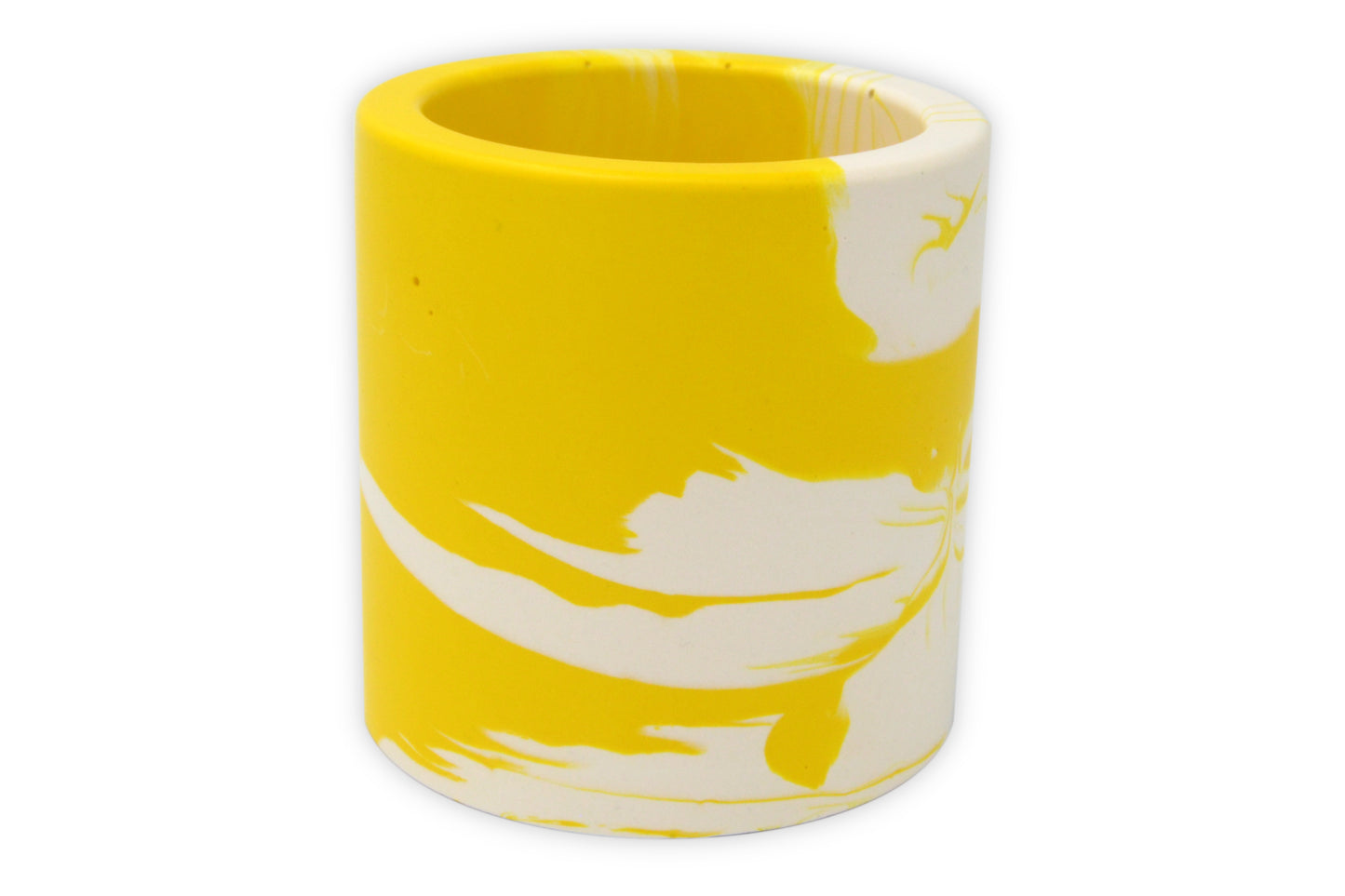 Small Round Pen Pot - Yellow & White Jesmonite Stone