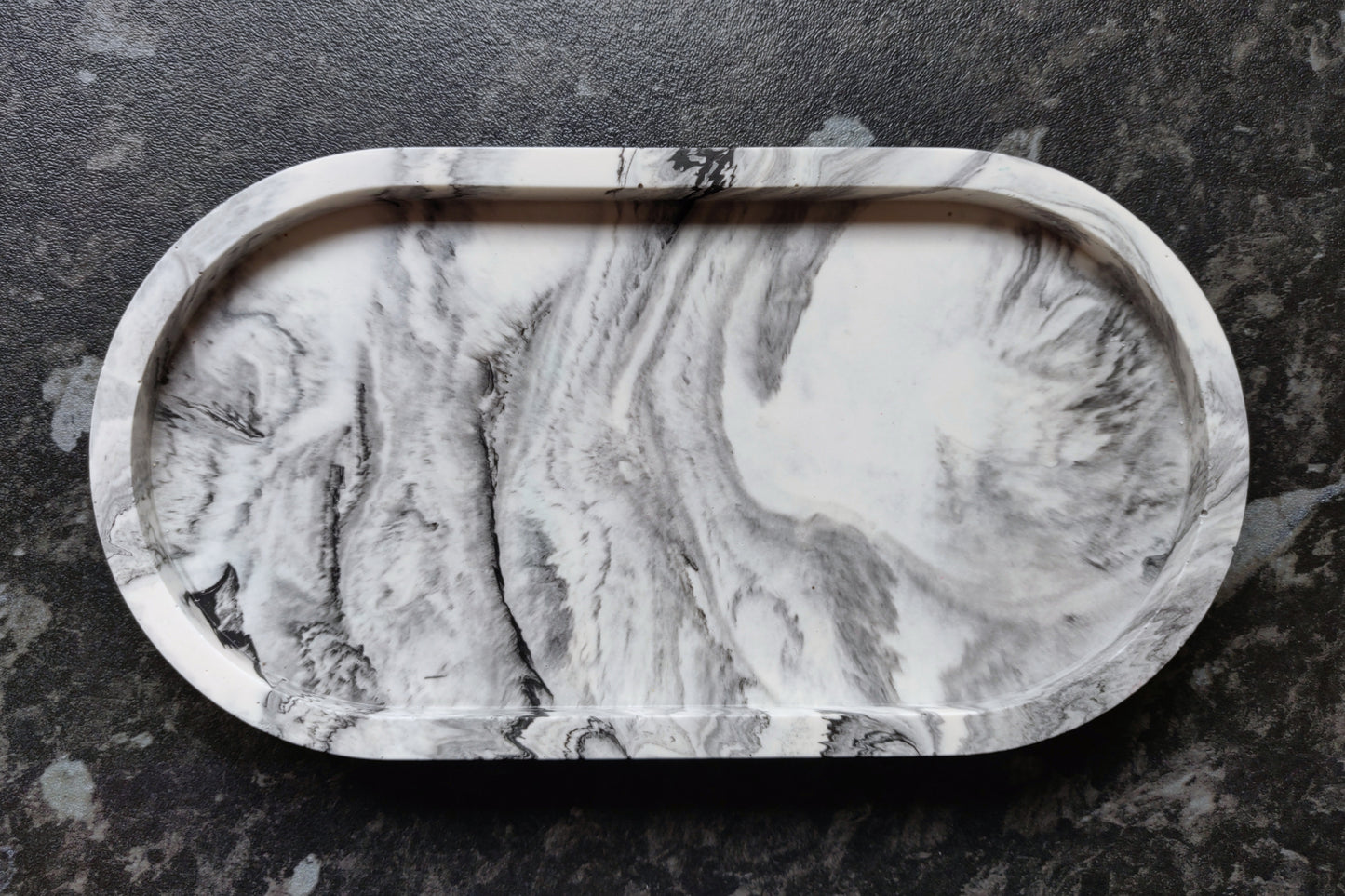Trinket Tray Oval - Stone Black and White Jesmonite
