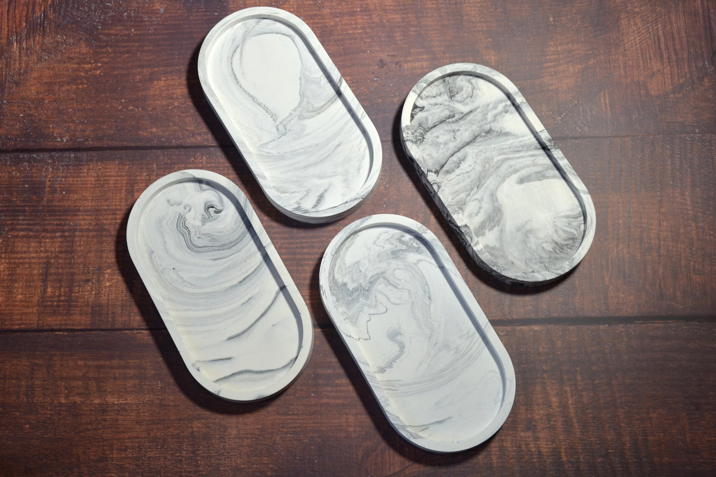 Trinket Tray Oval - Stone Black and White Jesmonite