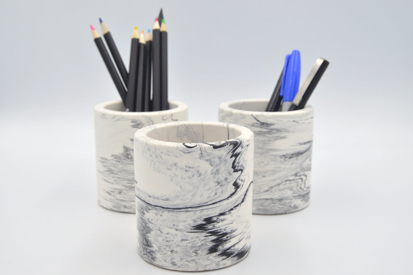 Small Pen Pot - Jesmonite Stone Black and White