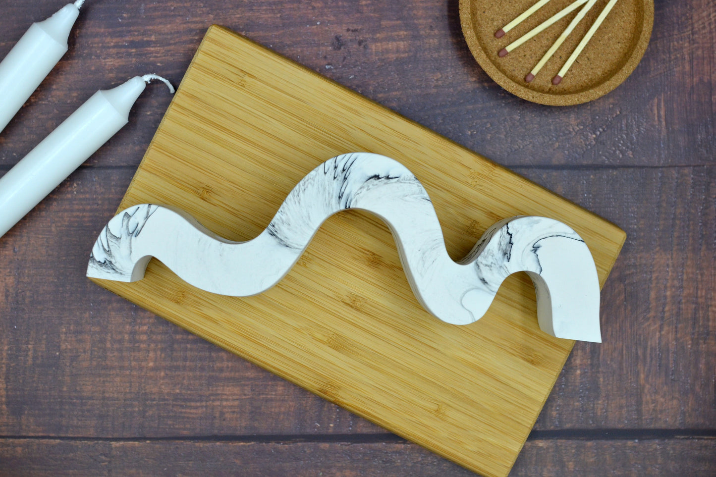 Wiggle Candle Stand - Stone Black and White Jesmonite