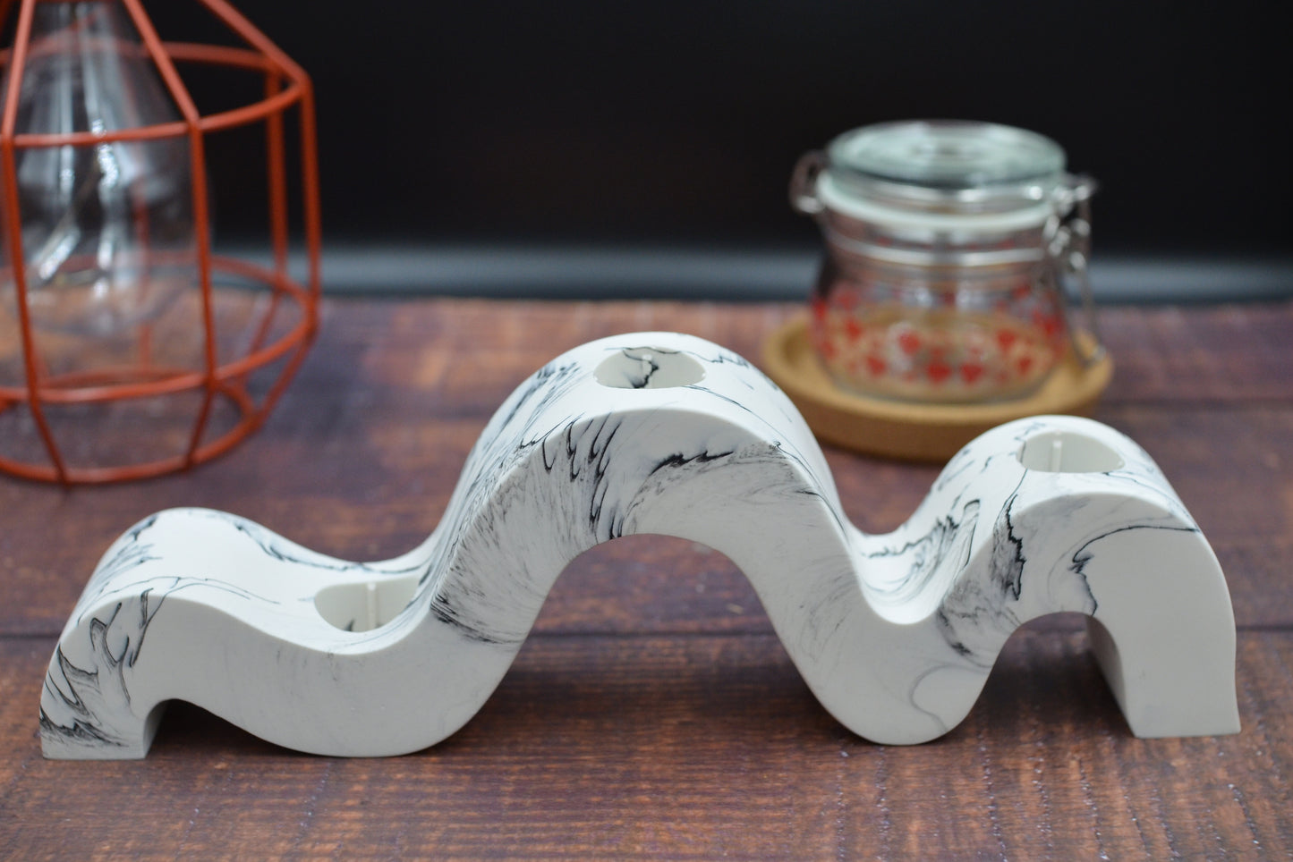 Wiggle Candle Stand - Stone Black and White Jesmonite