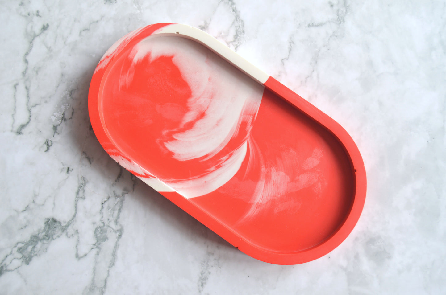 Trinket Tray Oval - Red and White Jesmonite Stone